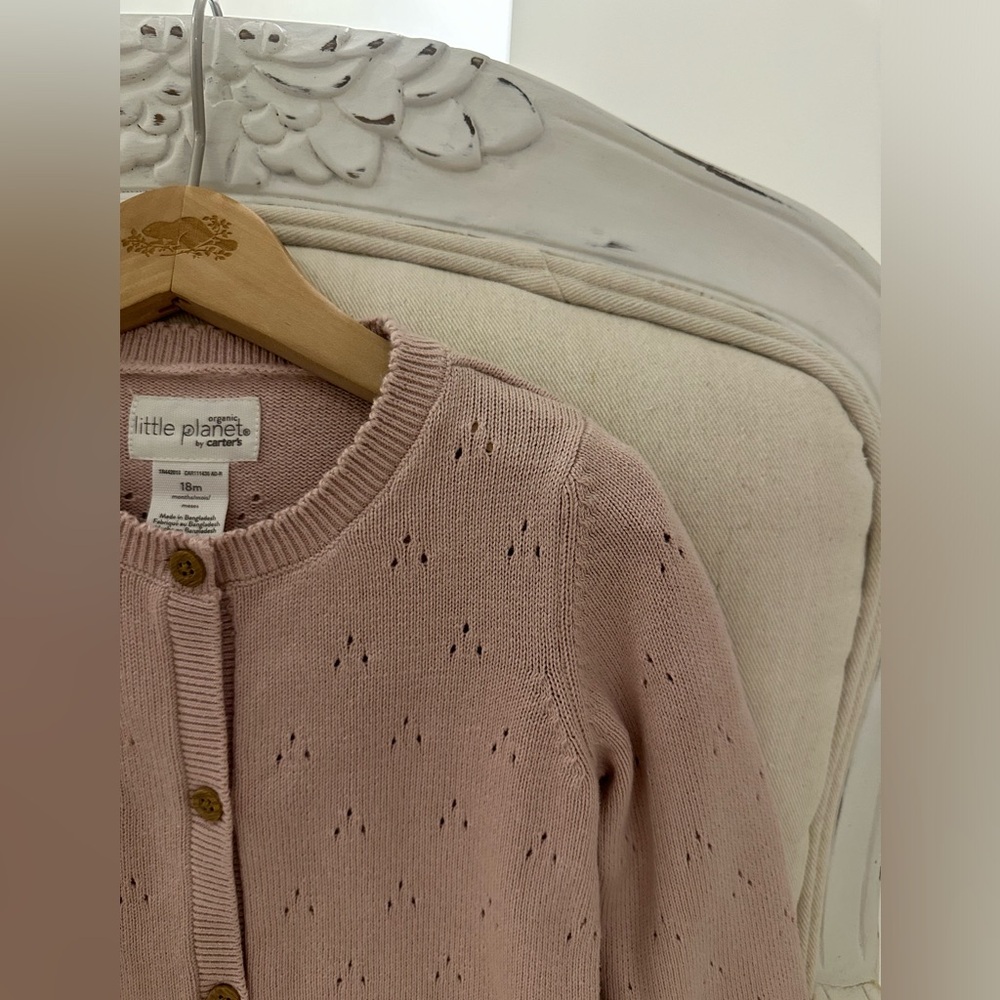 *SOLD* 🐇 Baby 18 Mth Organic Pointelle Knit Onesie Cotton Outfit in Blush NWT - Picture 3 of 7